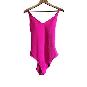 Shade & Shore Swimsuit One-Piece V-Neck Hot Pink XL Recycled Polyester Blend